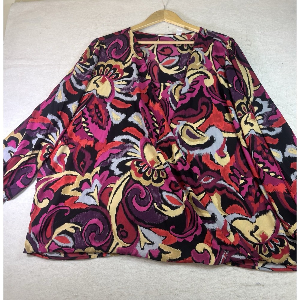 Susan Graver Printed Woven Blouson Top with Printed Knit Inner Tank Size 3X